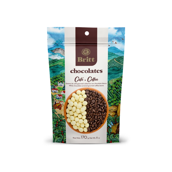 Granos de café cubiertos de chocolate blanco